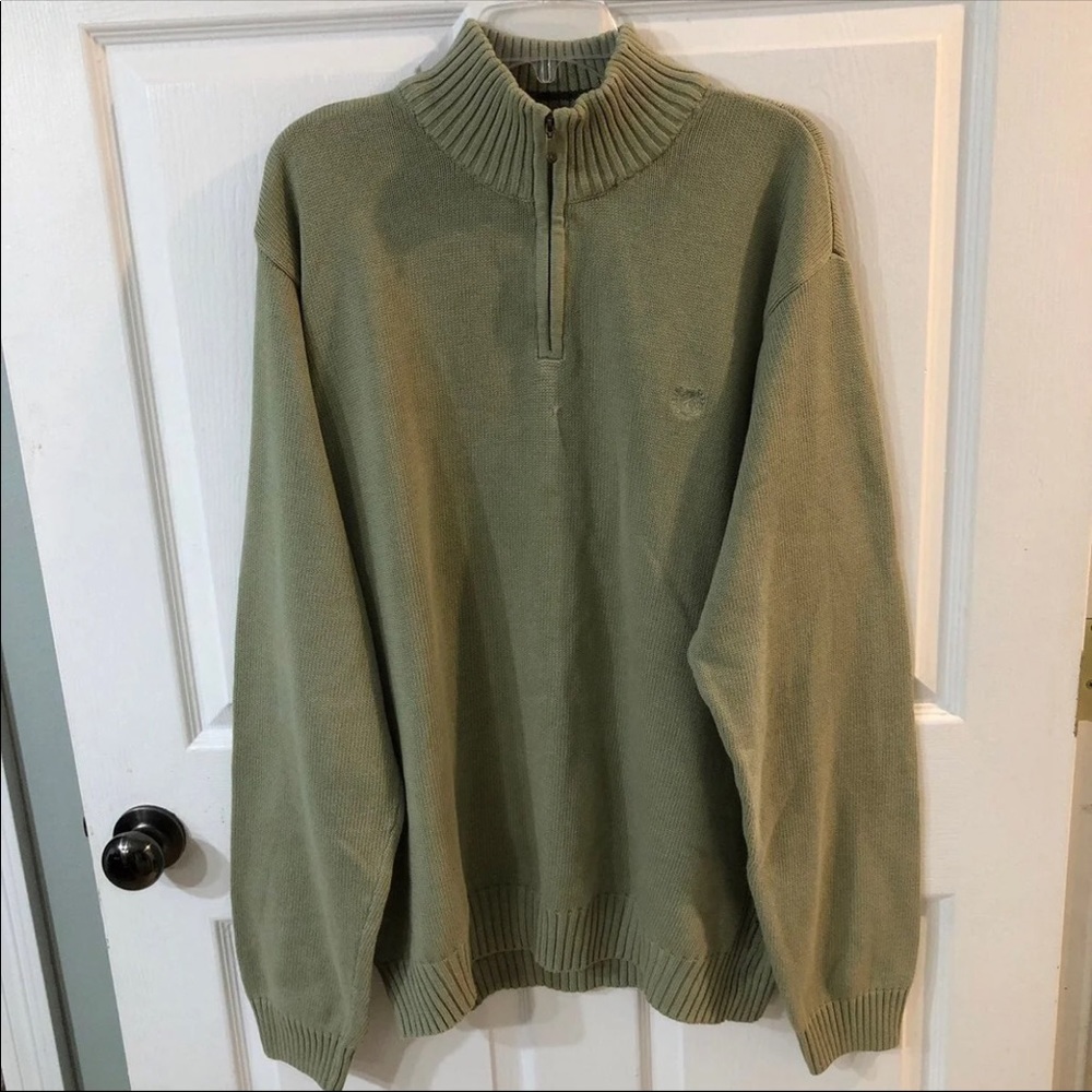 Izod Men’s Quarter Zip Mock Neck Pullover Sweater 
Green Olive color 
Sz XXL